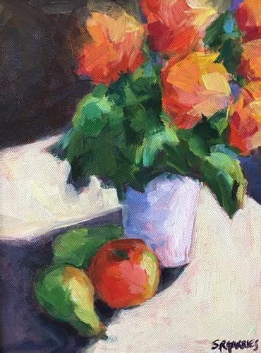 Daily Paintworks Potted Flowers Original Fine Art For Sale