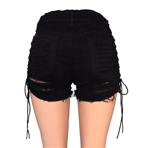 Compre Sexy Mujeres Del Verano Pantalones Cortos De Mezclilla Negro Blanco De Cintura Alta