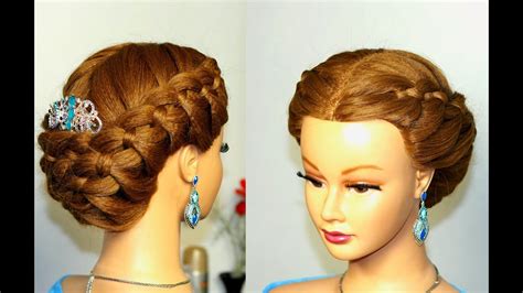 Braided Updo Hairstyle For Medium Long Hair With 4 Strand Braids Youtube