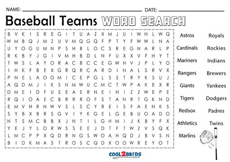 Printable Baseball Word Search Cool2bkids