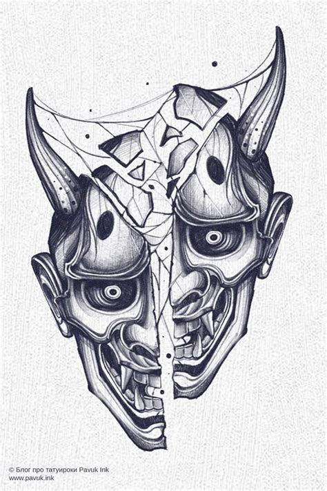 Эскиз тату японская маска Блог про татуировки K Dark Art