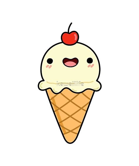 Kawaii Vanilla Ice Cream Cone Sticker By Kawaiilife Kawaii Doodles Black And White Stickers