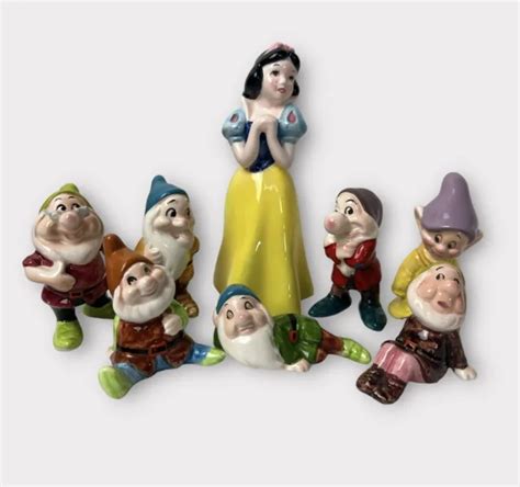 Snow White And The Seven Dwarfs Vintage Walt Disney Ceramic Full Set