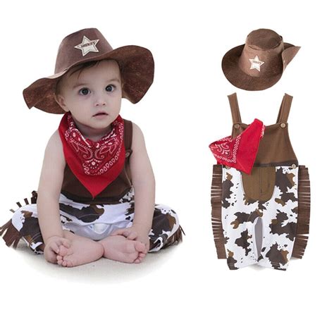 3pcs Set Infant Baby Boy Cowboy Tassel Romper Clothes Outfit Kids
