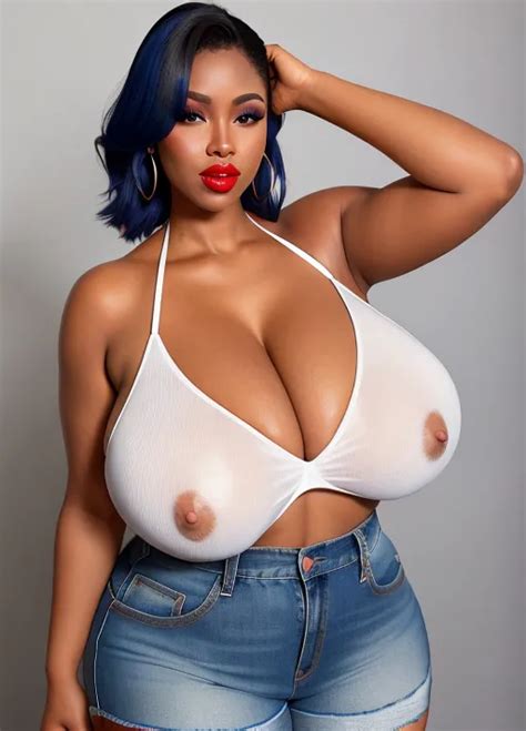 Dopamine Girl Voluptuous Huge Humongous Breast Ebony Girl Open White Shirt Nude Breast