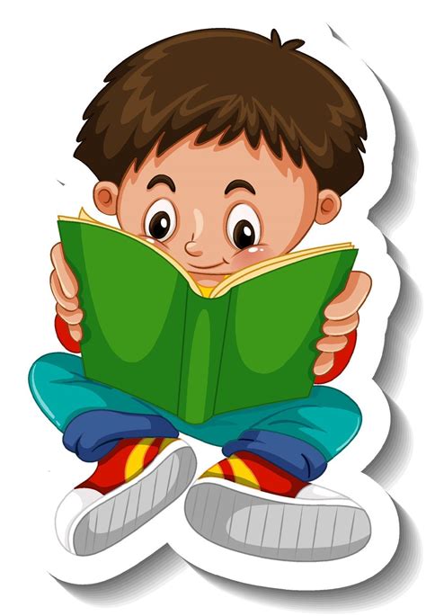 Plantilla De Pegatina Con Un Niño Leyendo Un Libro Personaje De Dibujos