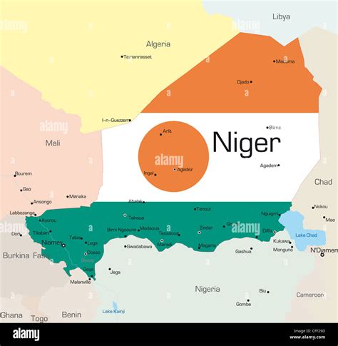 Abstract Vector Color Map Of Niger Country Colored By National Flag