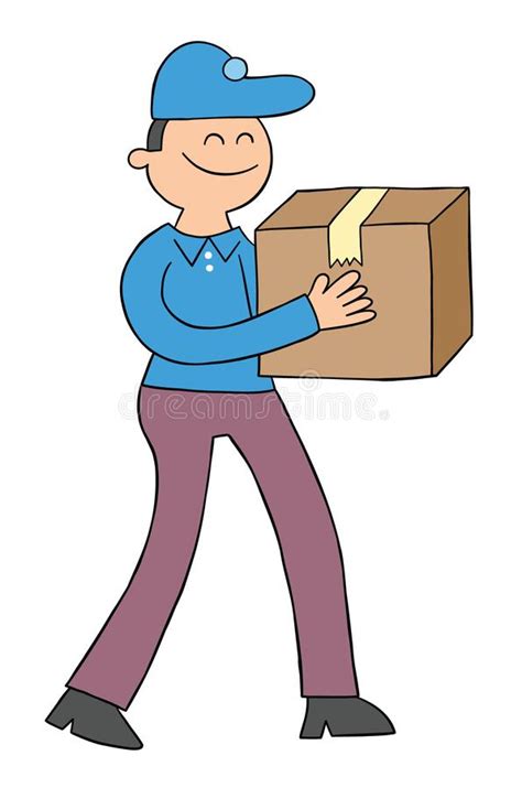 Cartoon Courier Brings The Parcel Vector Illustration Stock Vector