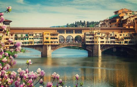 Wallpaper Bridge City The City Spring Italy Florence Flowering