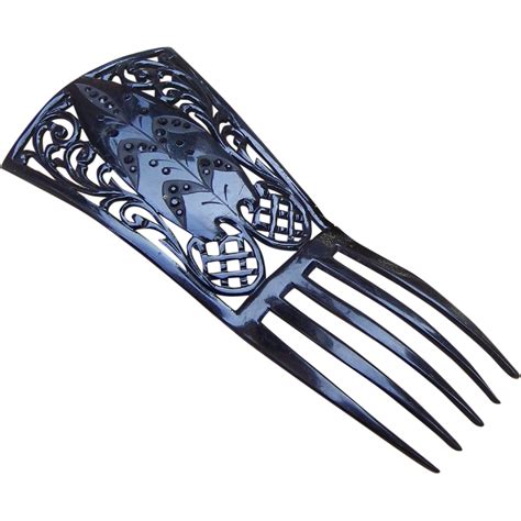 Hair Comb Black Celluloid Mourning With Black Rhinestones The Spanish