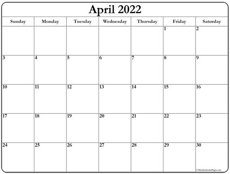 April 2022 Calendar Free Printable Calendar