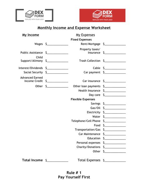Monthly Income And Expense Worksheet In Word And Pdf Formats