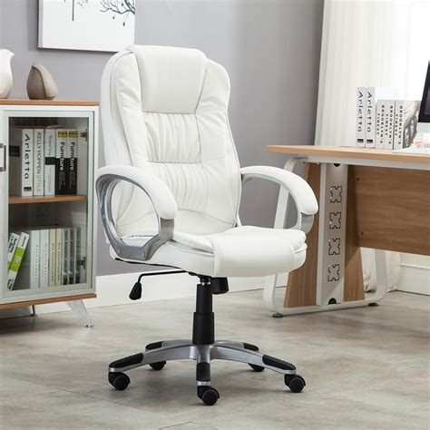 White Pu Leather High Back Office Chair Executive Ergonomic Computer