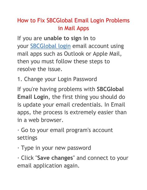 How To Fix Sbcglobal Email Login Problems In Mail Apps By