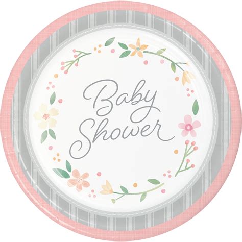Country Floral Baby Shower Round Paper Plates 24 Count For 24 Guests