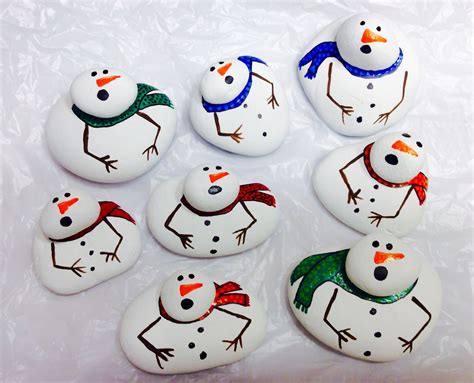 Melting Snowman Christmas Winter Melted Snowman Painted Rocks By