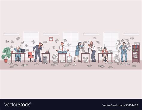 Office Chaos Rush Scene With Stressed Company Vector Image