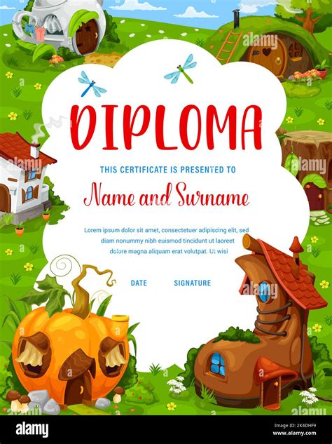 Kids Diploma With Fantasy Pot And Pumpkin Boot And Stump Houses Or