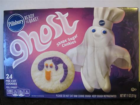 Pillsbury™ sugar cookies are decorated with frosting, sparkling sugar and gumdrops for a. Pillsbury Halloween Cookies. (Ghosts, 2014 Package) | Halloween sugar cookies pillsbury, Ghost ...