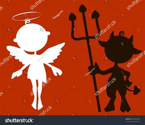 Vector Silhouette Cute Little Devil Angel Stock Vector 309501839