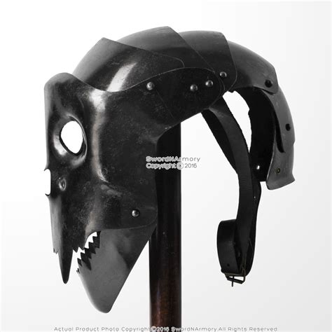 Black Vampire Helmet Mask With Soft Suede Inner Lining And Leather