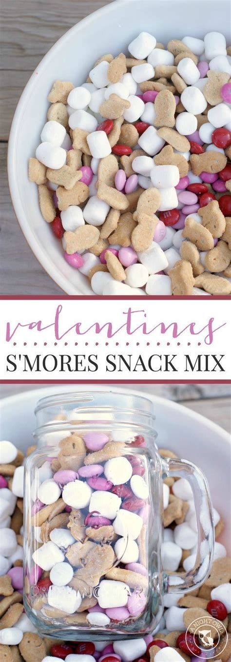 This Is An Image Of Valentines Day Snack Mix In A Glass Jar With Marshmallows