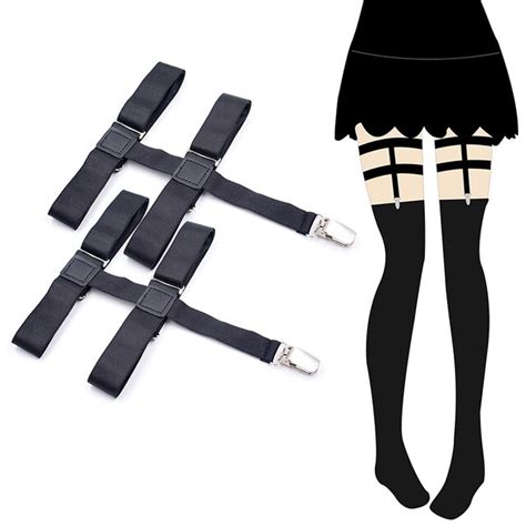 Womens Black Metal Clips Non Slip Stockings Garters Stays Suspenders