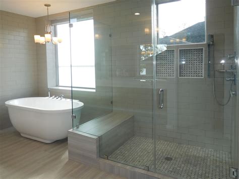 Separate Freestanding Tub And Large Shower With Seat And Frameless