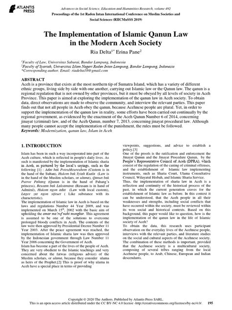 The Implementation Of Islamic Qanun Law In The Modern Aceh Society Pdf