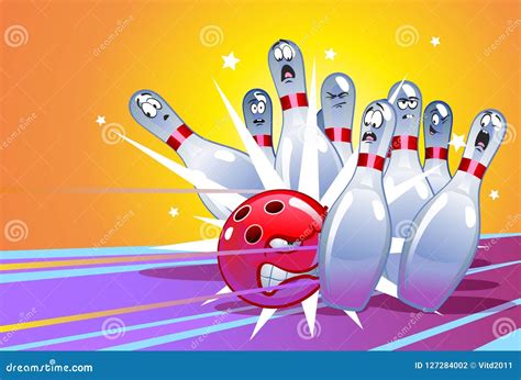 Cartoon Bowling Characters Run With Color Background Royalty Free Stock