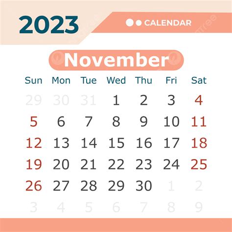 Calendar November Vector Hd Png Images November 2023 Calendar Pastel
