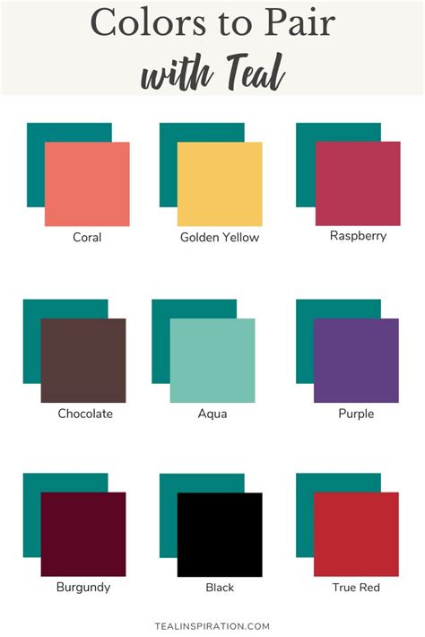 Colors To Pair With Teal Teal Color Palette Colour Combinations
