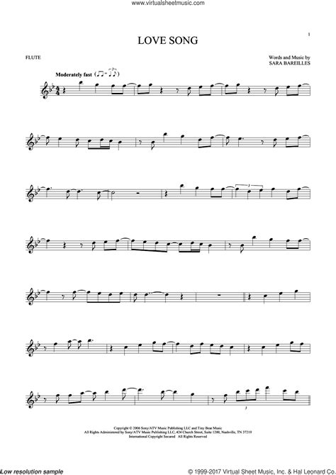 Bareilles Love Song Sheet Music For Flute Solo Pdf