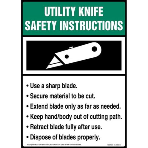 Utility Knife Safety Instructions Sign With Icon Ansi Long Format