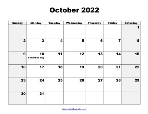October 2022 Calendar Printable Pdf With Holidays Template Free In 2022