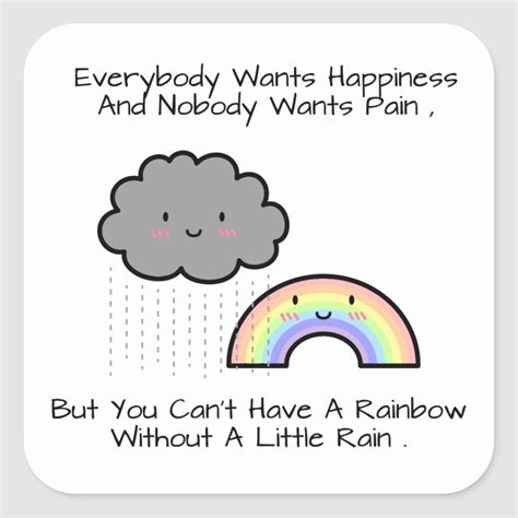 Cute Rainbow Rain Cloud Happiness Quote Square Sticker Zazzle Happy