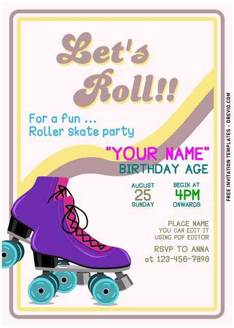 Free Editable Pdf Lets Roll Roller Skating Birthday Invitation