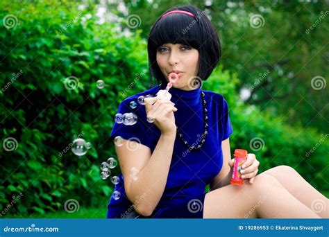 Woman Blowing Bubbles Stock Image Image Of Adult Pretty 19286953