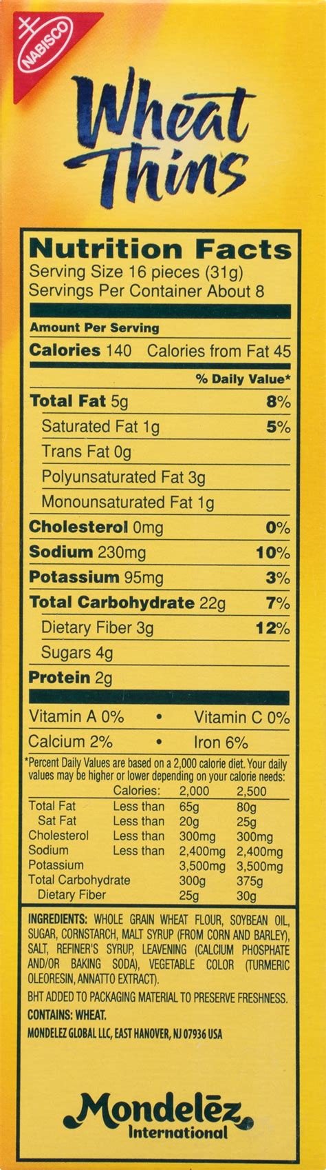 Nabisco Wheat Thins Nutrition Facts Runners High Nutrition