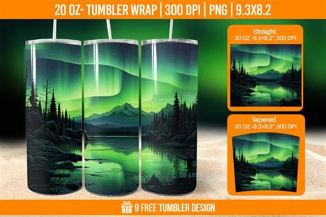 Northern Lights Tumbler Wrap Designs Graphic By Hassanaasi001