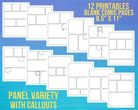 12 Printable Blank Comic Book Pages Callouts Digital Paper Etsy