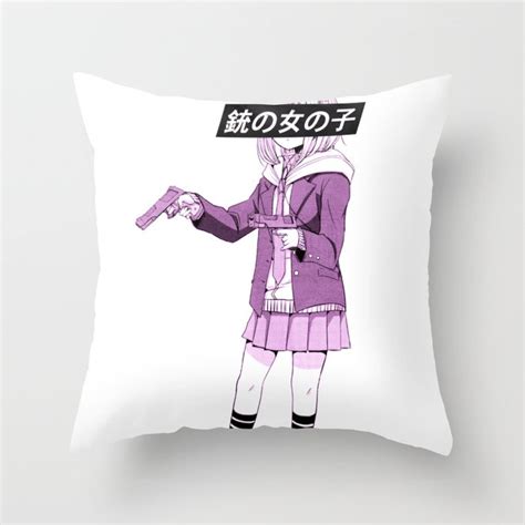 Gun Girl Pink Sad Japanese Anime Aesthetic Throw Pillow By Poserboy