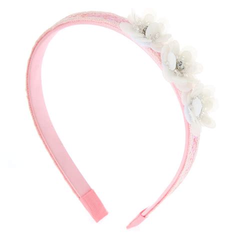 Claires Club Sequin Flower Headband Pink Claires Us