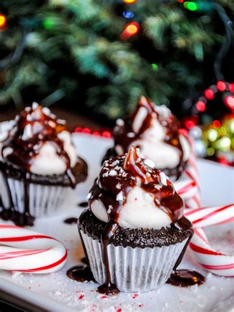 Mini Candy Cane Cupcakes With Chocolate Ganache Fluffy Chocolate Pudding Cake Generously Topped