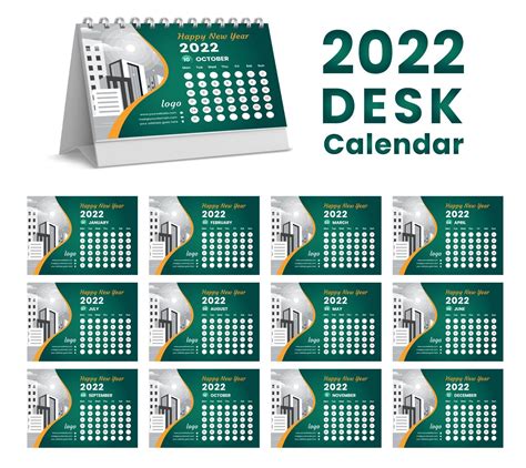 Set Desk Calendar 2022 Template Designset Of 12 Months 3044531 Vector