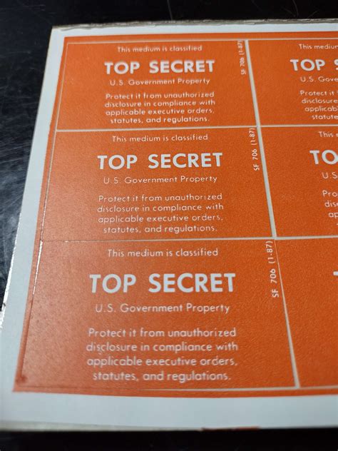 US Government Top Secret Property Sticker Sheet x6 Stickers FREE