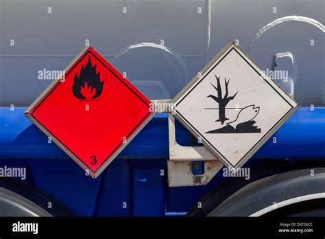 Dangerous Goods Signs On A Tank Truck Side One Indicating The Good Is