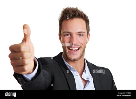 Successful Cheering Business Man Holding His Thumb Up Stock Photo Alamy