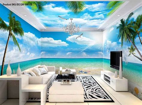 3d Beach View Starfish Palm Tree Entire Room Wallpaper Wall Murals Art