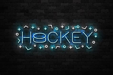 Vector Realistic Isolated Neon Sign Of Hockey Typography Logo For